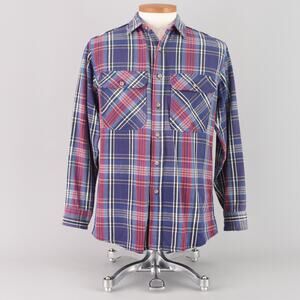 Vintage Fieldmaster Blue Plaid Flannel Work Wear Shirt Men's Medium Tall
